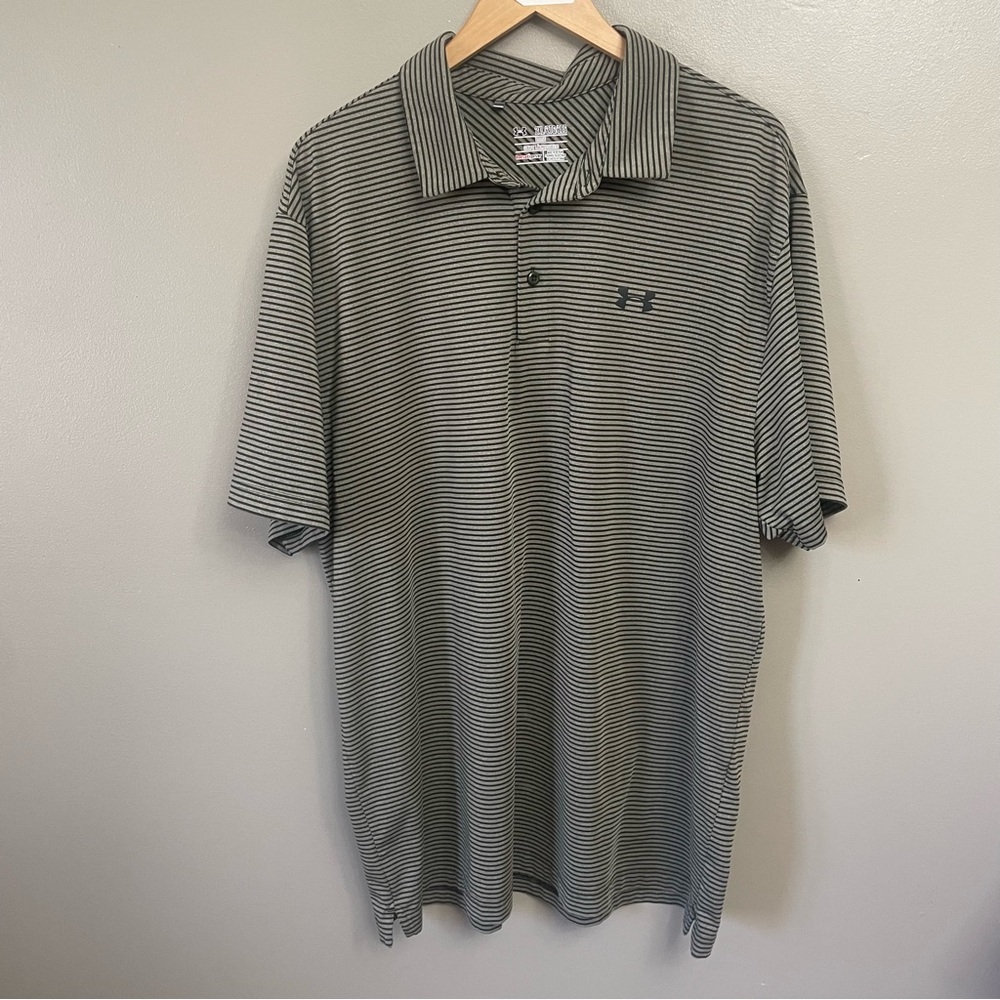 Under armour 2XL loose heat gear stripe polo shirt L golf tennis